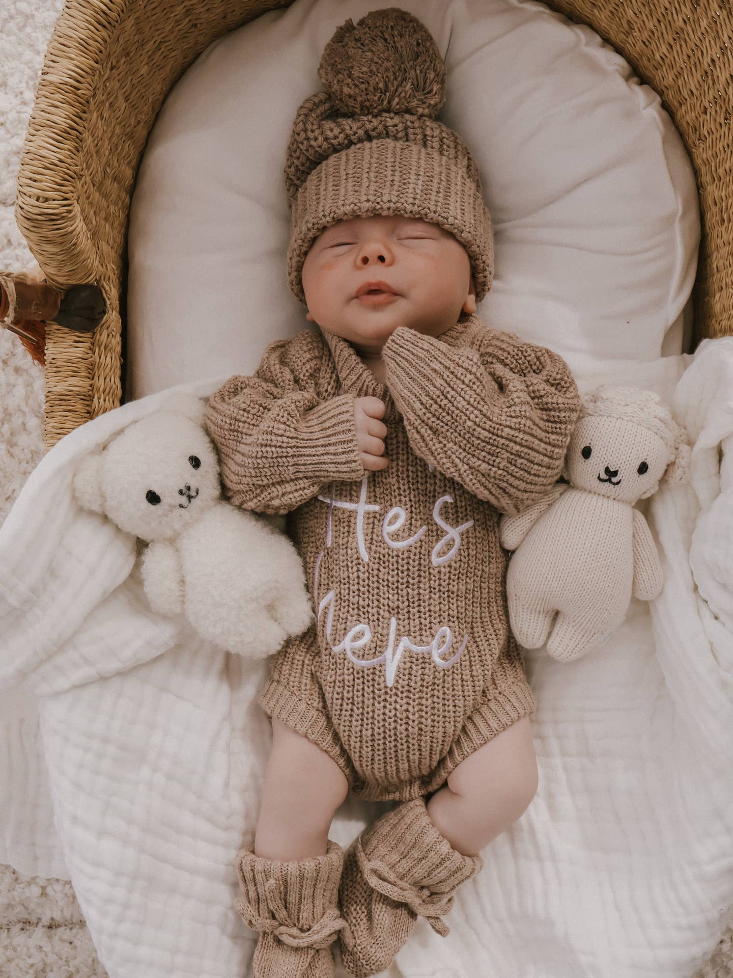 He's Here Romper Teddy Brown