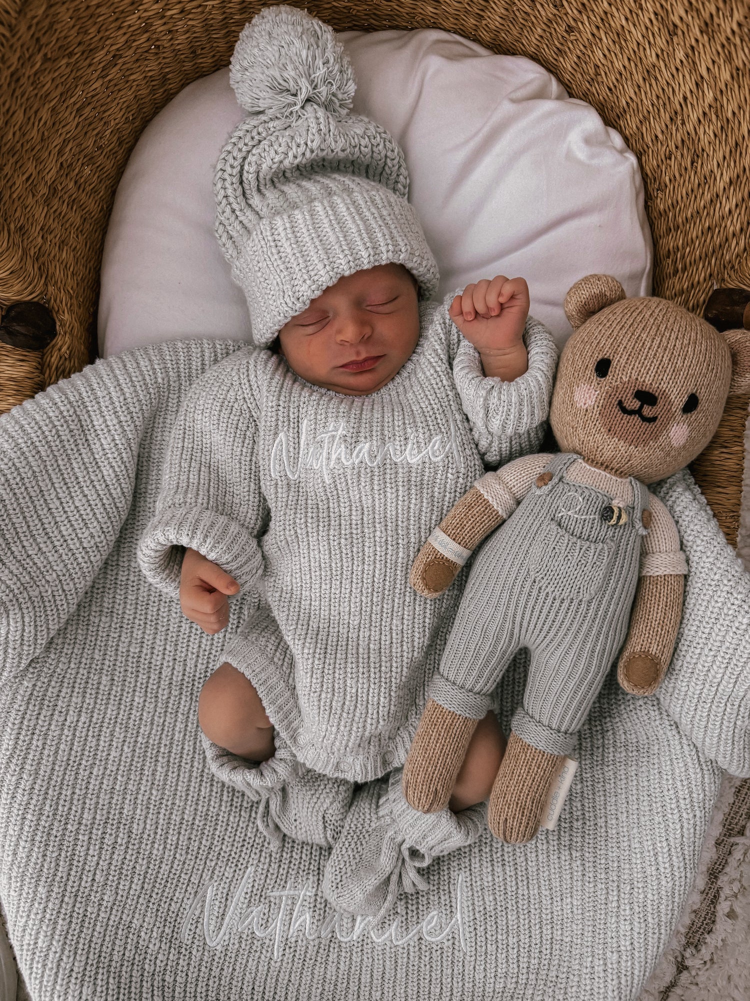 Textured Ribbed Cotton Blanket Sea Mist