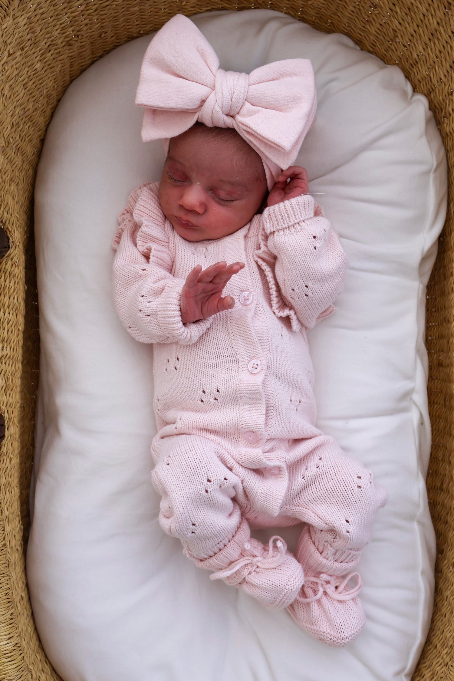Long Pointelle Flutter Romper Baby Pink