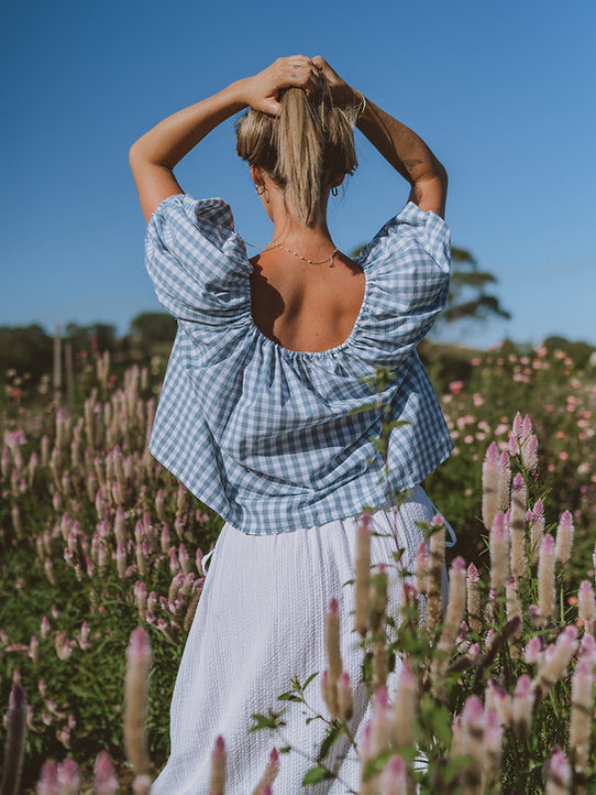 Birdie Smock Blouse || Duck Egg Blue Gingham