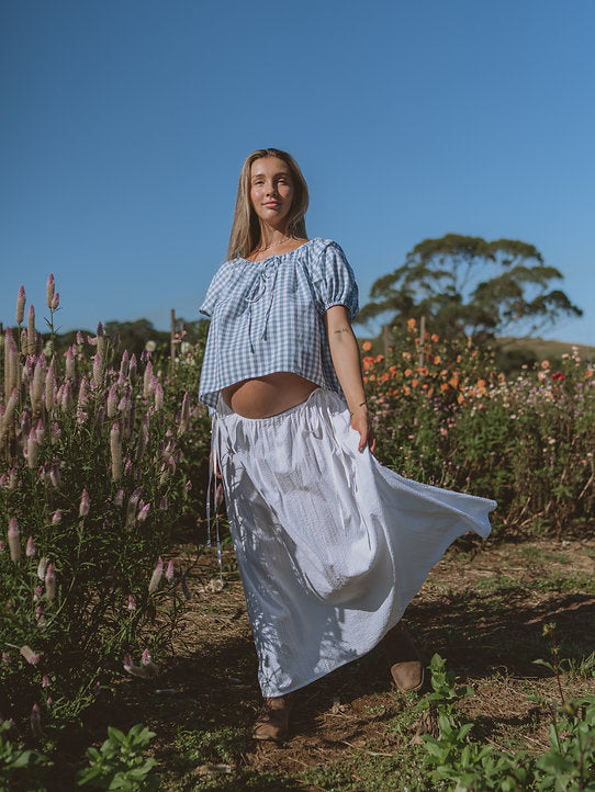 Birdie Smock Blouse || Duck Egg Blue Gingham