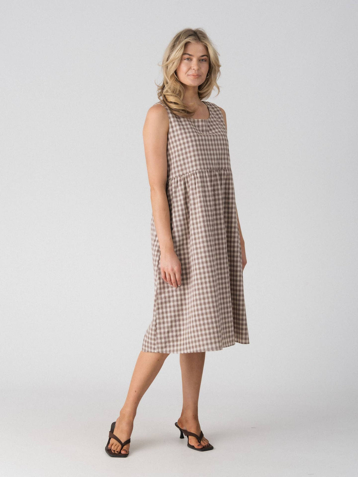Nila Plaid Midi Dress with breastfeeding feature