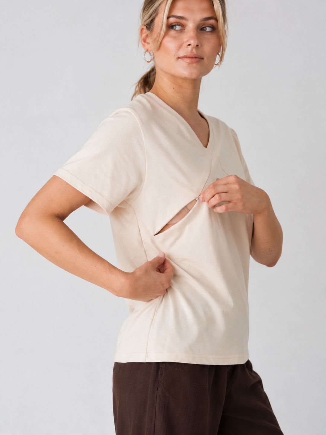 Avery V-Neck Tee with breastfeeding access