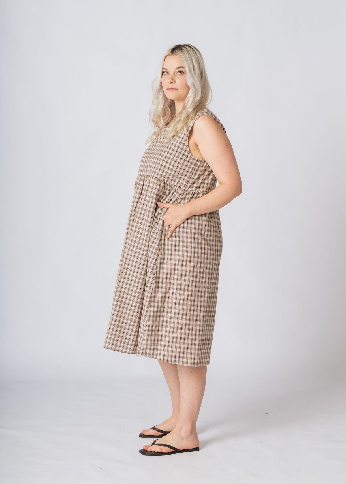 Nila Plaid Midi Dress with breastfeeding feature