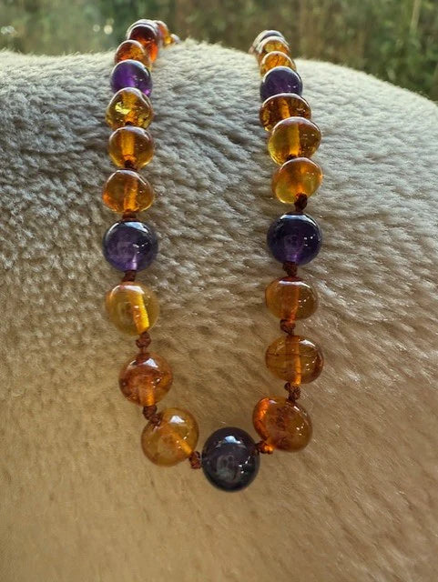 Amber and Amethyst Teething necklace