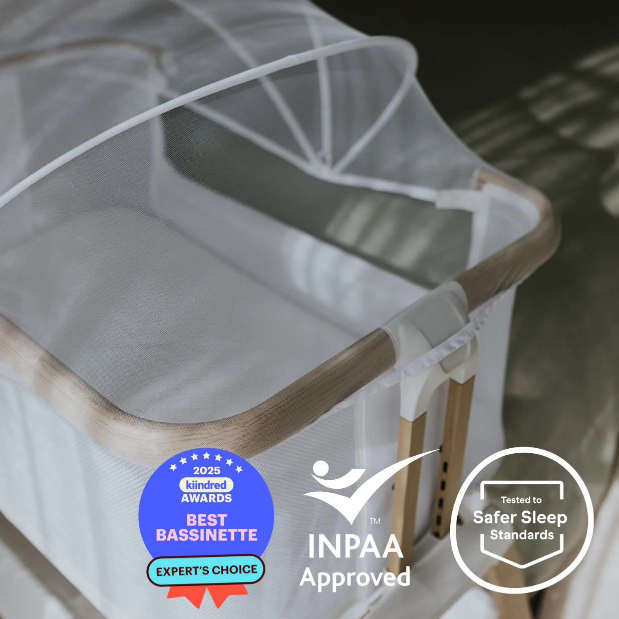 Alfie² Bedside Bassinet - White/Natural