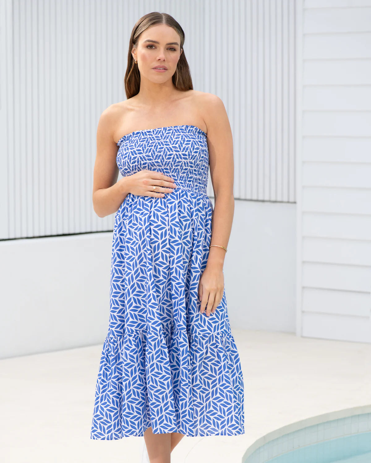 Capri Shirred Dress white/lapris