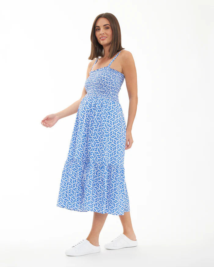 Capri Shirred Dress white/lapris