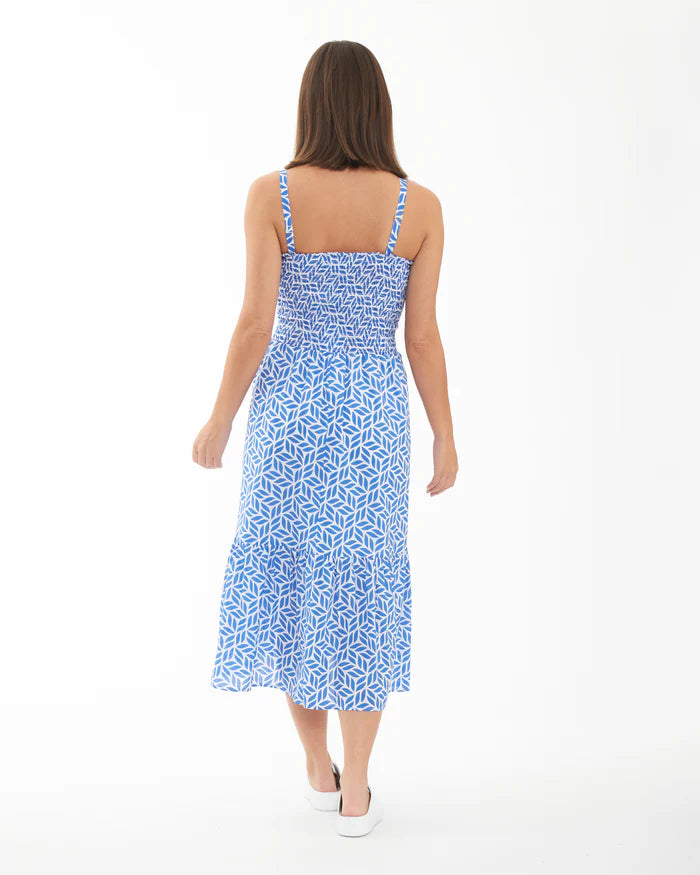 Capri Shirred Dress white/lapris