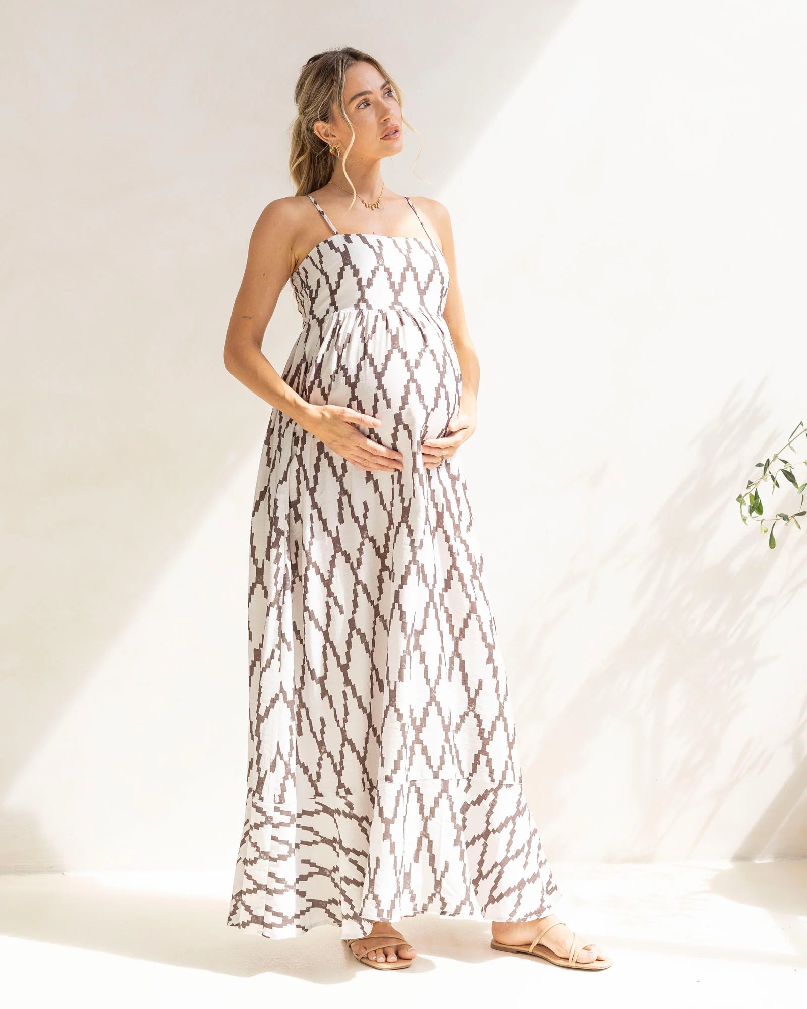 Clemence Maternity Summer Maxi Dress in Cross Print