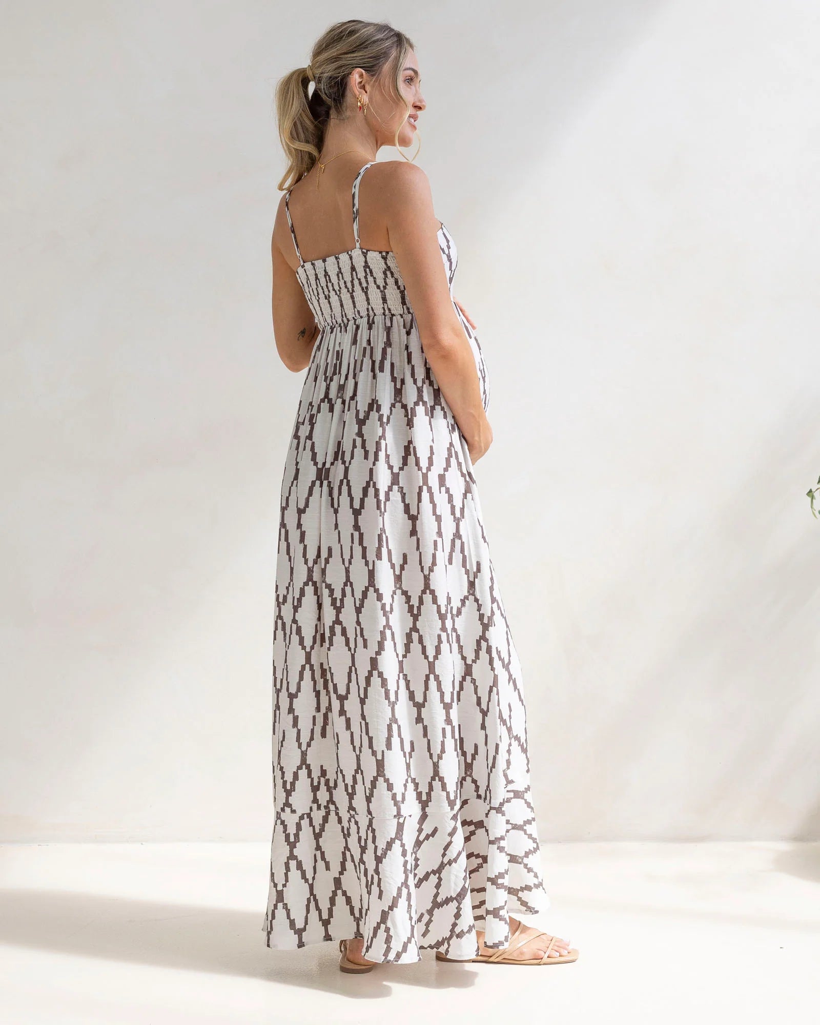 Clemence Maternity Summer Maxi Dress in Cross Print