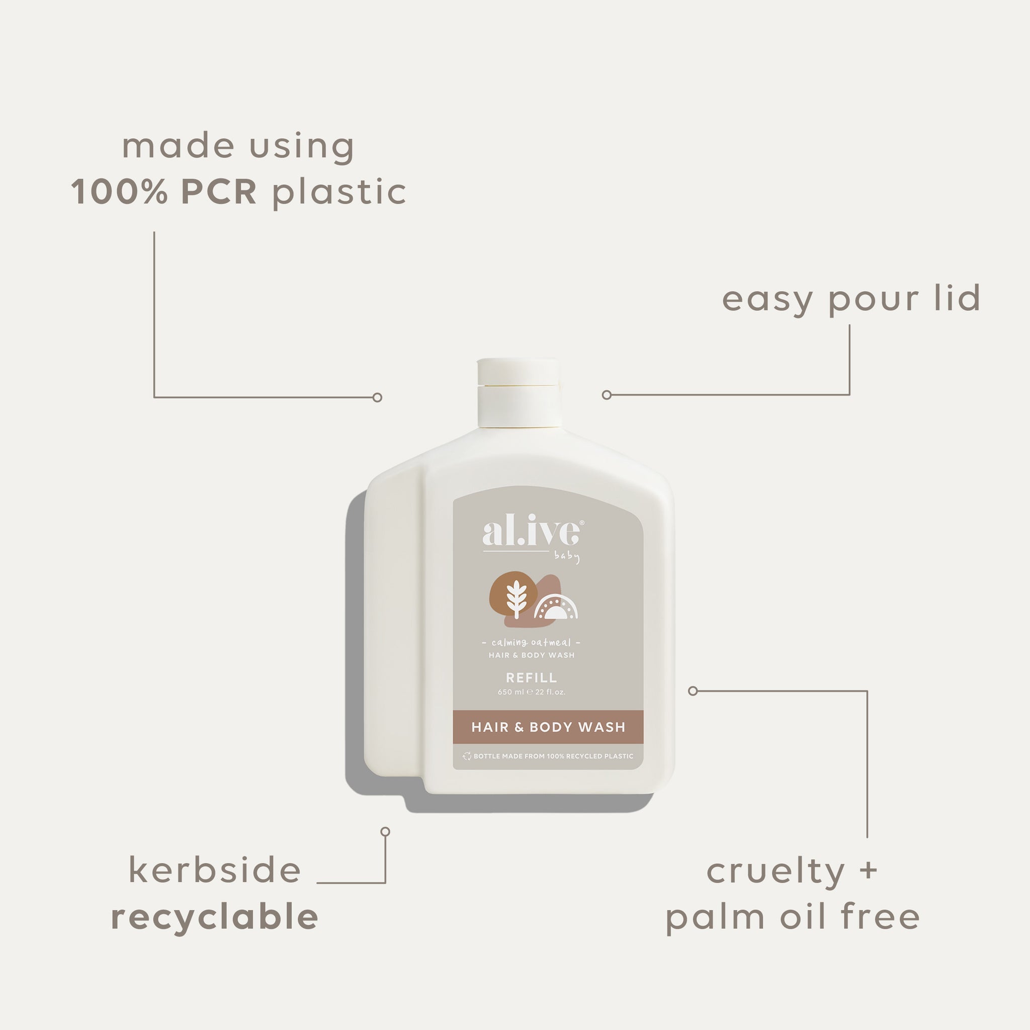 al.ive body 650ml Baby Wash Refill Calming Oatmeal