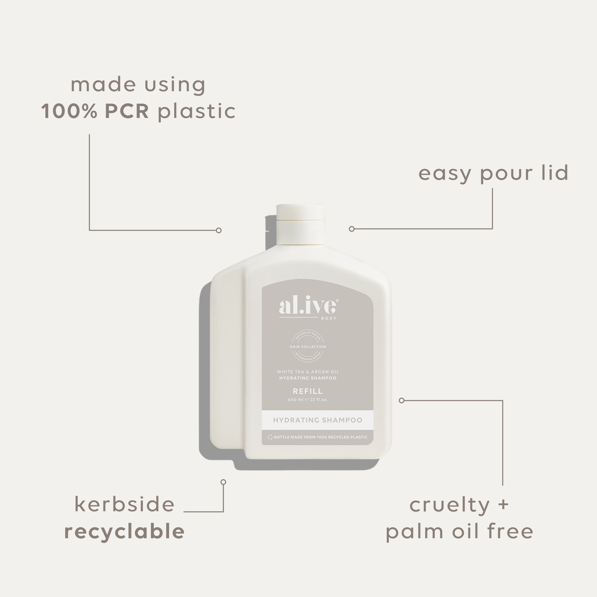 al.ive body 650ml Shampoo Refill White Tea & Argan Oil