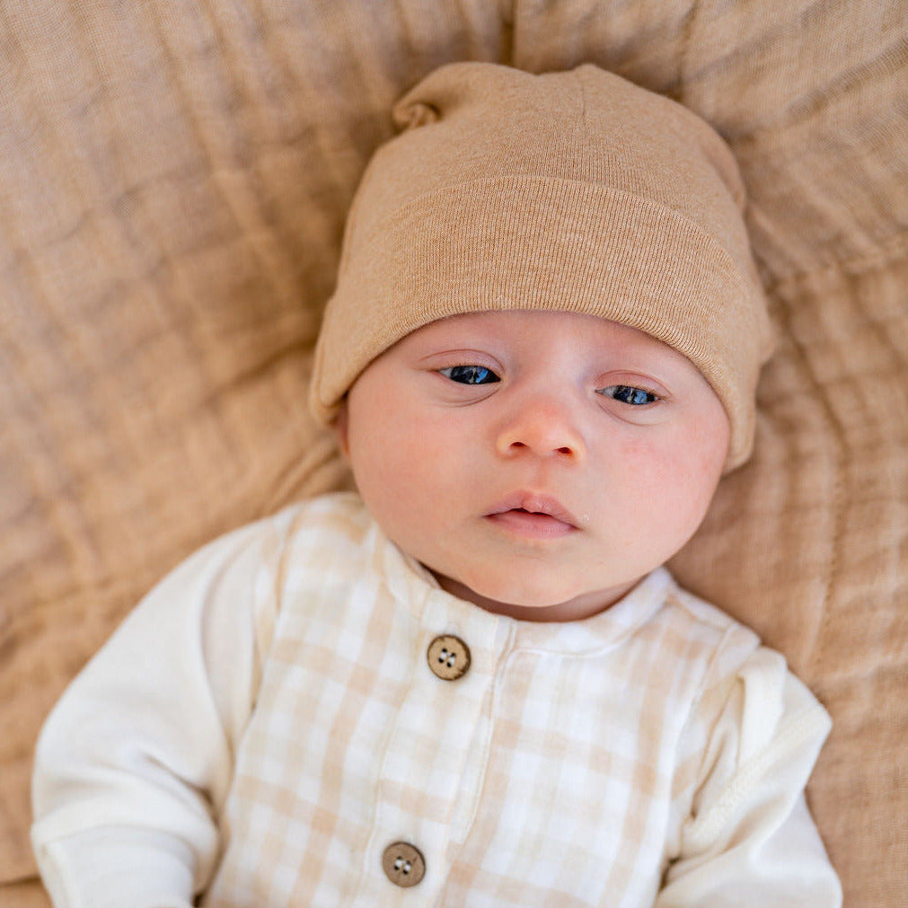 Organic Double Layer Baby Beanie Brown