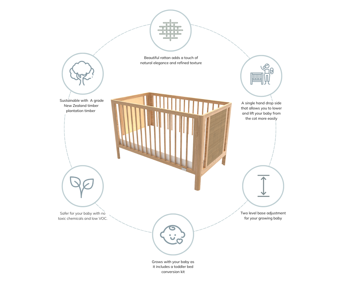 Babyhood Aliya Rattan Cot