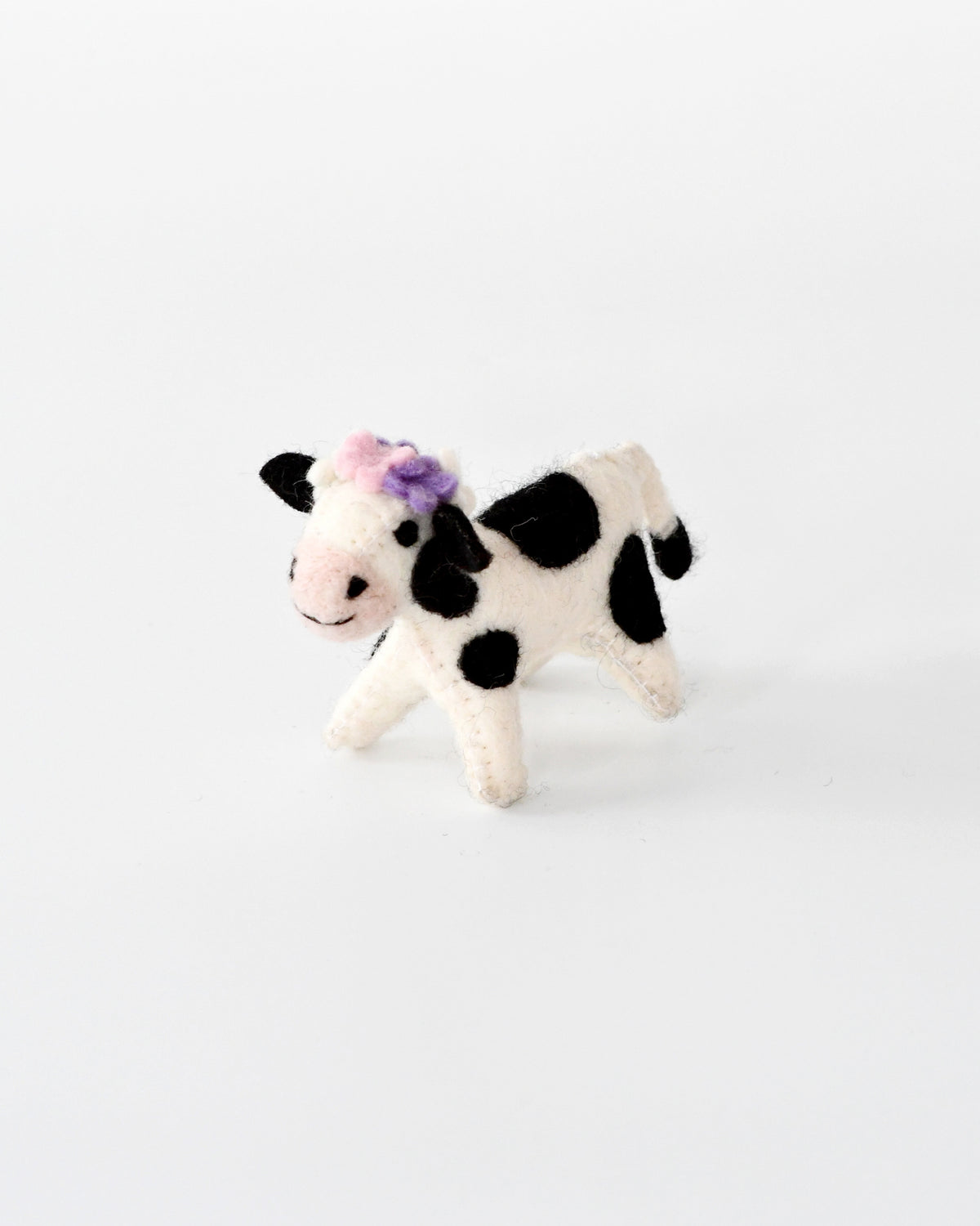 Felt Spotted Cow Toy with Flowers
