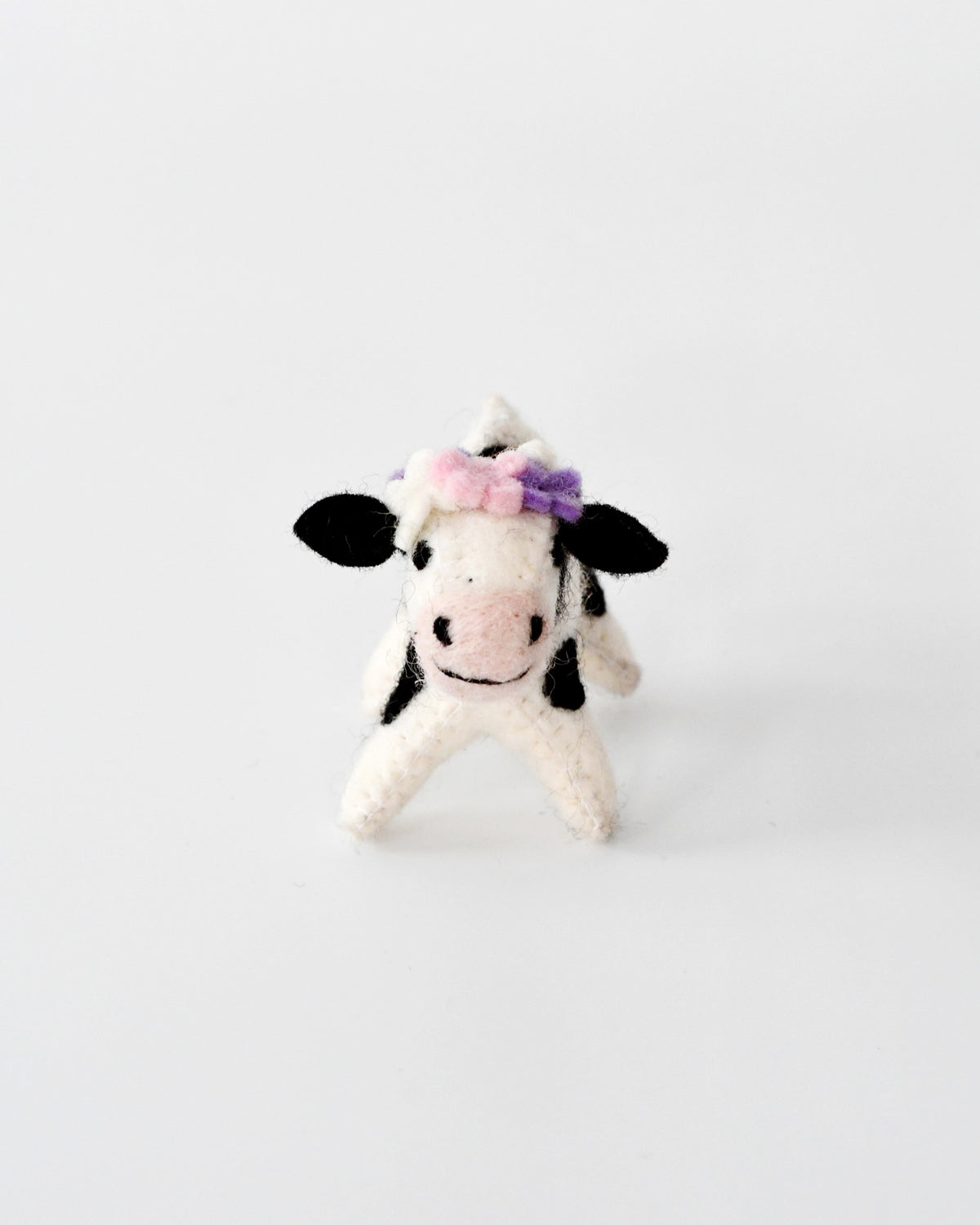 Felt Spotted Cow Toy with Flowers