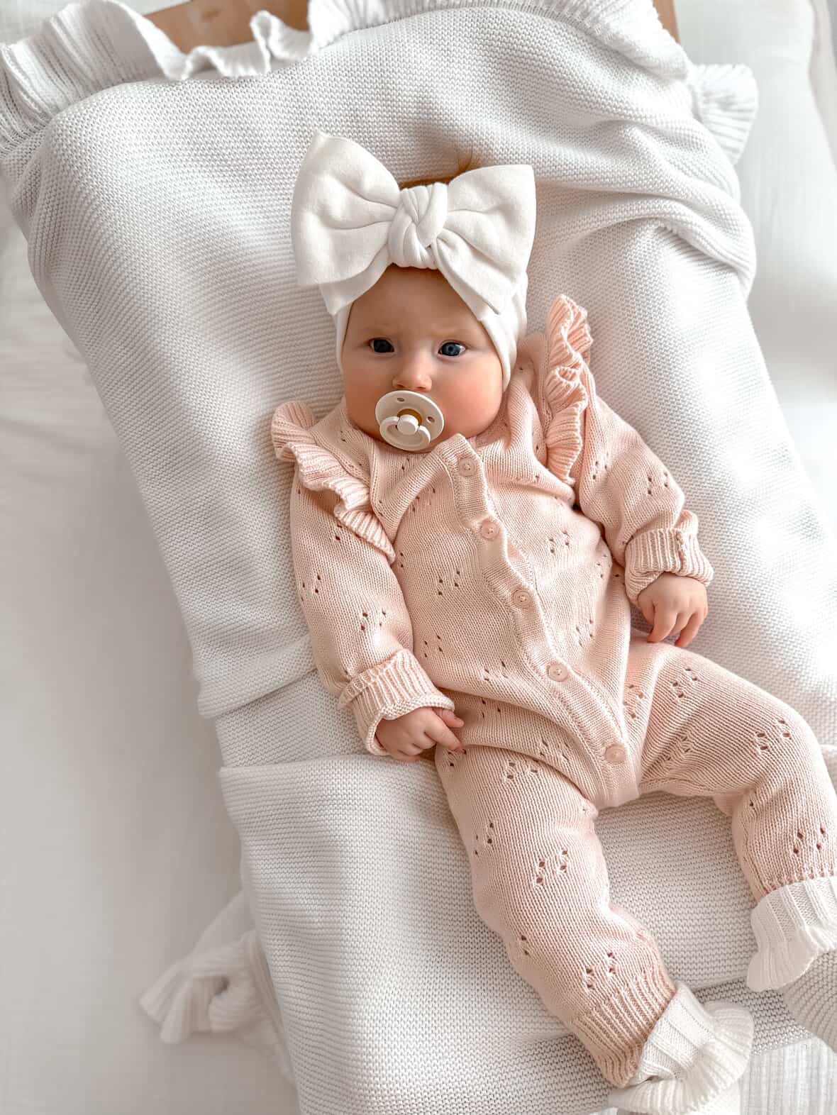 Long Pointelle Flutter Romper Baby Pink