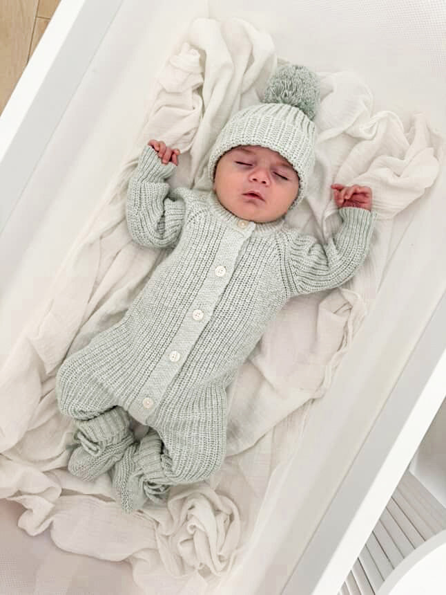 Textured Cotton Long Romper Sea Mist