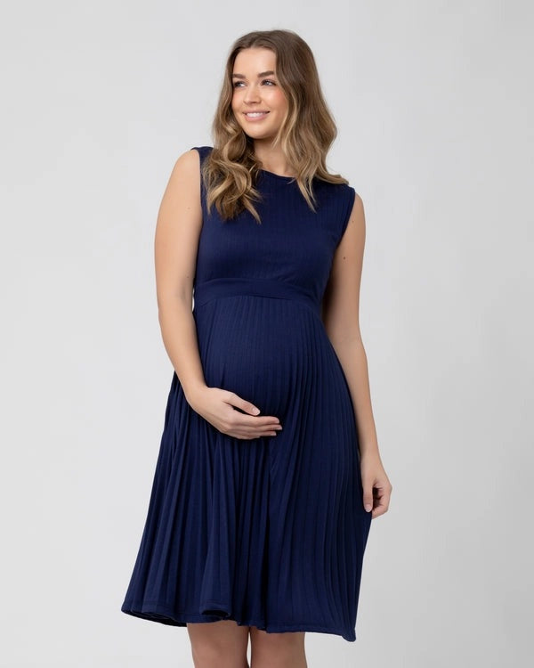 Knife Pleat Dress Blue