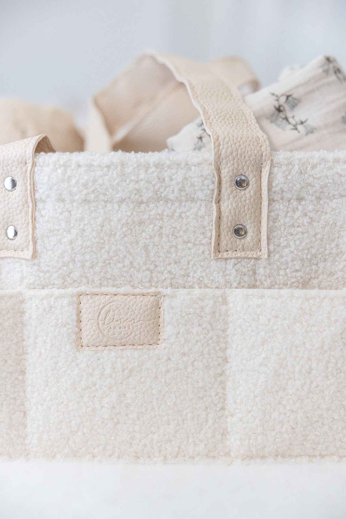 Linen Label Teddy Nappy Caddy- Snow- Large Side Pocket