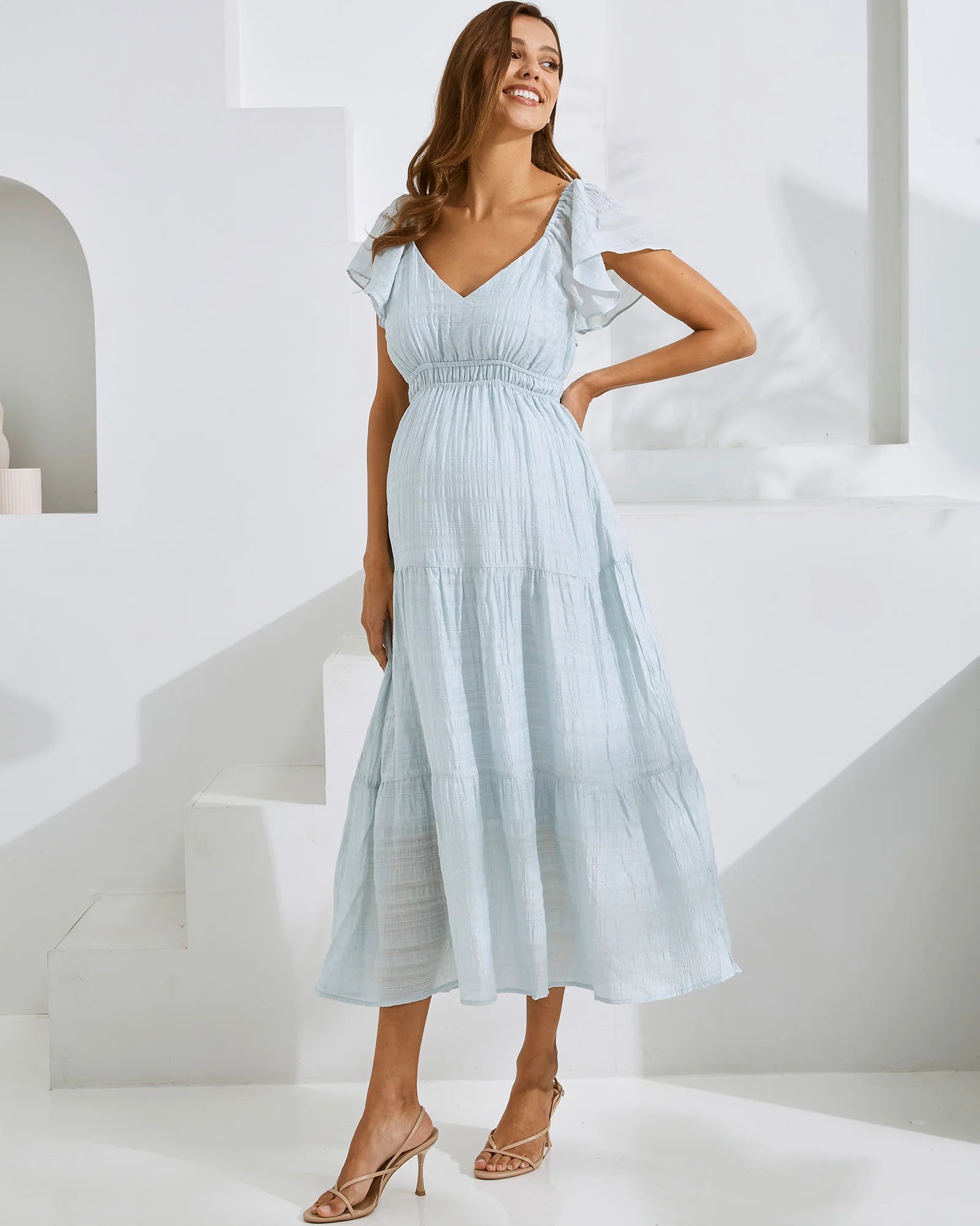 Lila Baby Shower Maternity Sundress – Ice Blue