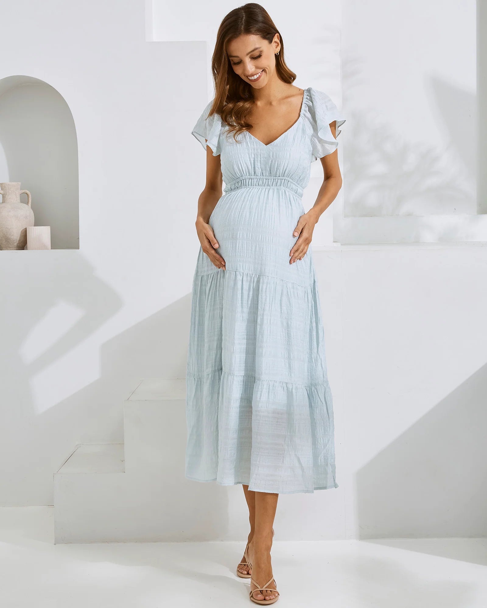 Lila Baby Shower Maternity Sundress – Ice Blue