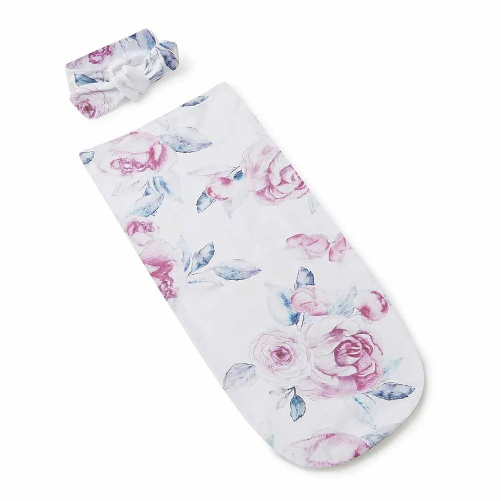 Snuggle Hunny Stretch Cotton Snuggle Swaddle & Beanie or Top Knot Set