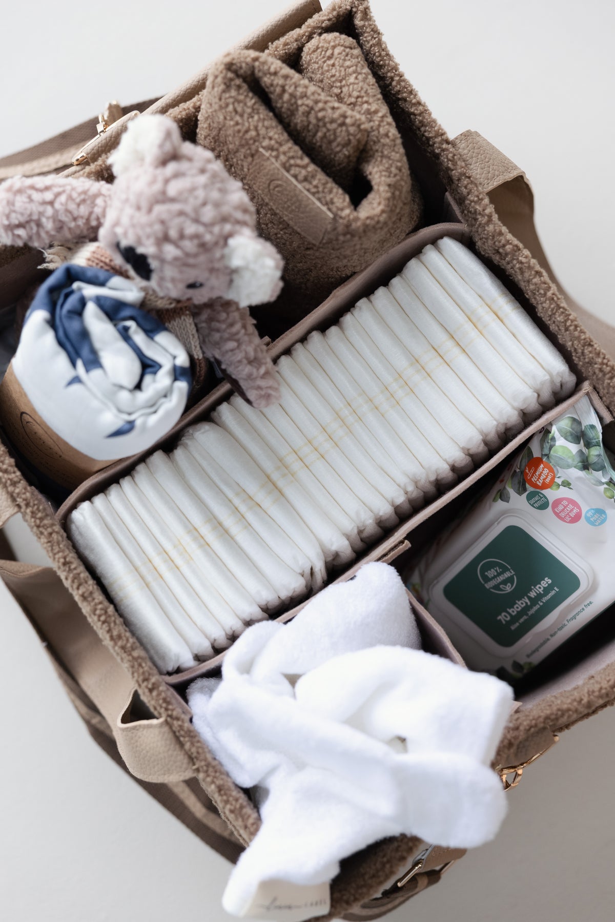 Linen Label Teddy Nappy Caddy- Large Side Pocket