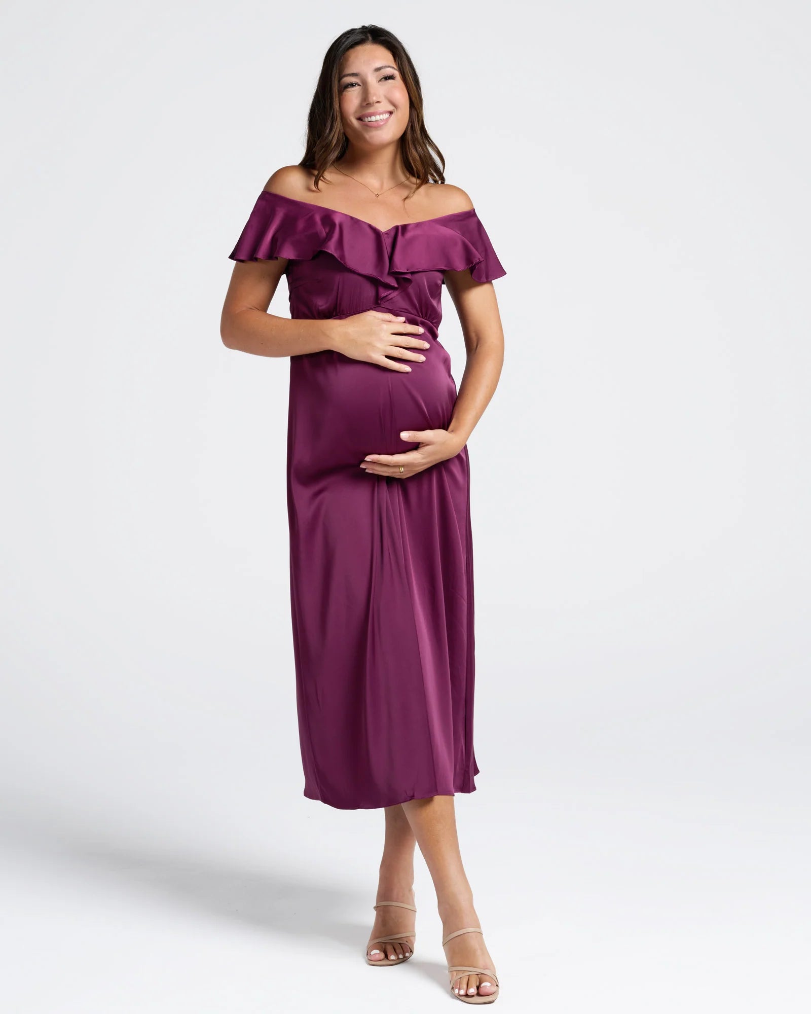 Mika Maternity Evening Ruffle Dress in Wine