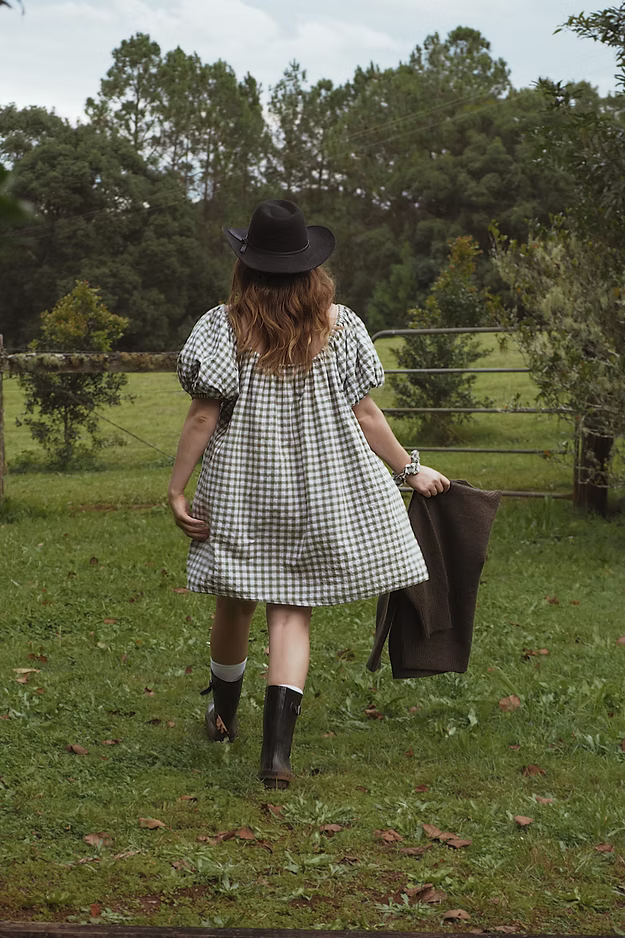 Mumma Garden Mini Dress - Forest Green Gingham