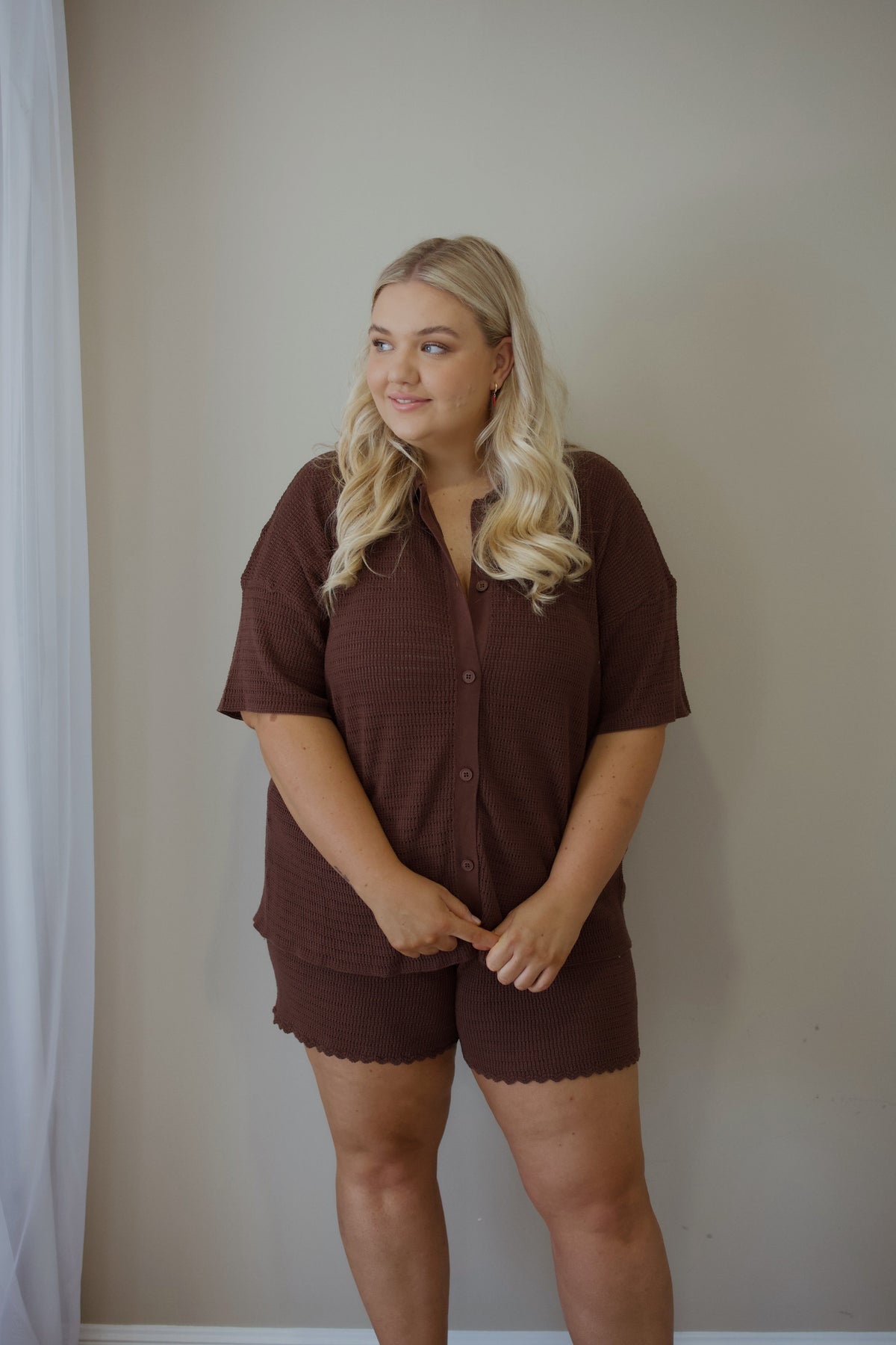 Ladies Knit Scallop Shorts - Espresso