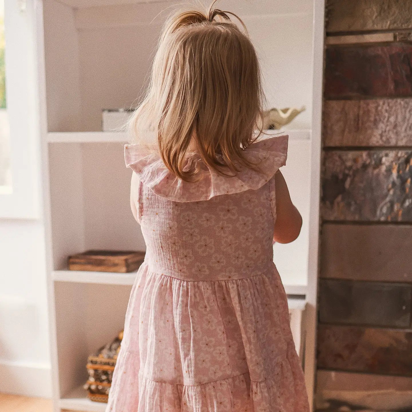 Pink Frangipani Print Tiered Dress