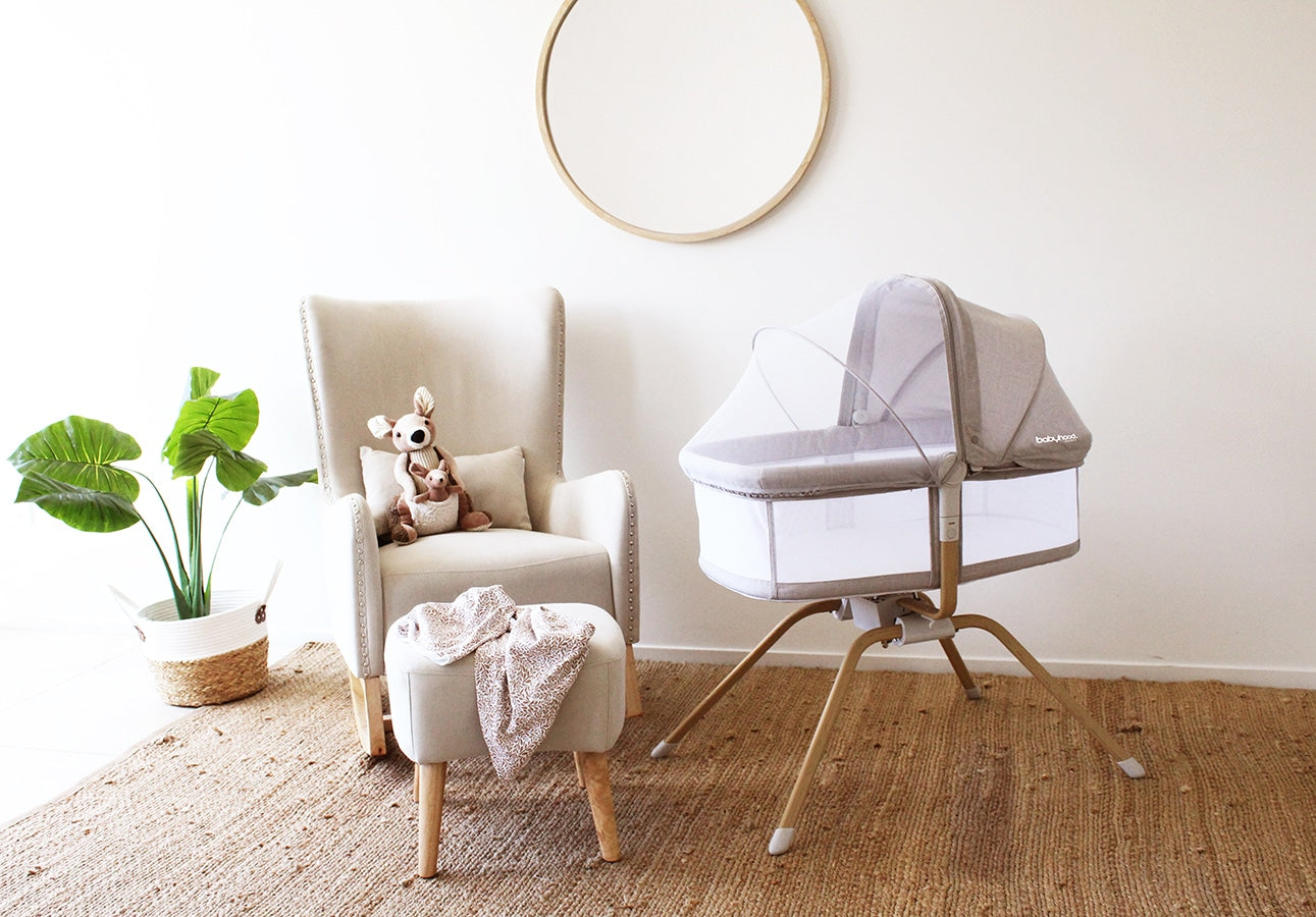 Babyhood Rocking Travel Bassinet - Beige or Light Grey - available to order