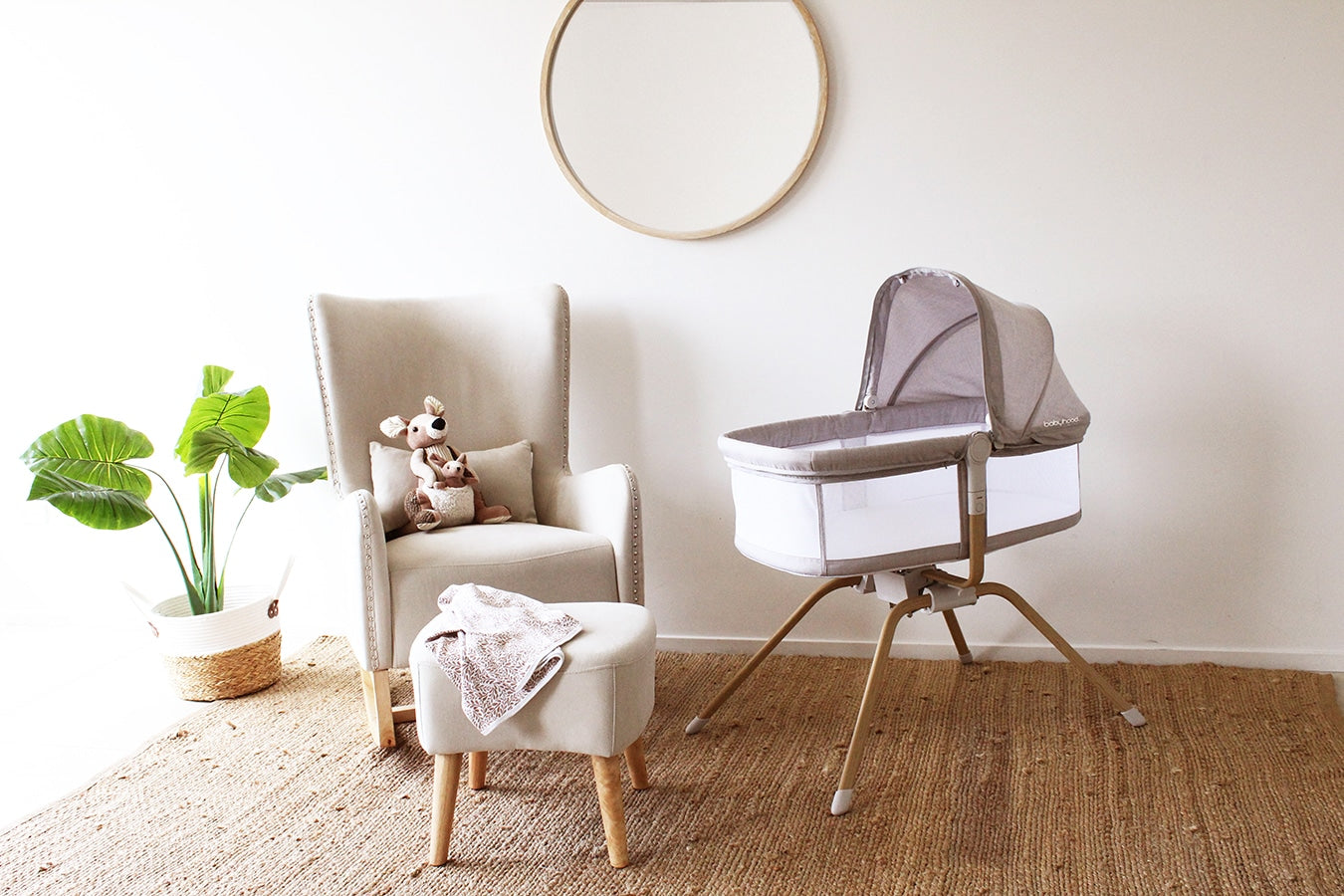 Babyhood Rocking Travel Bassinet - Beige or Light Grey - available to order