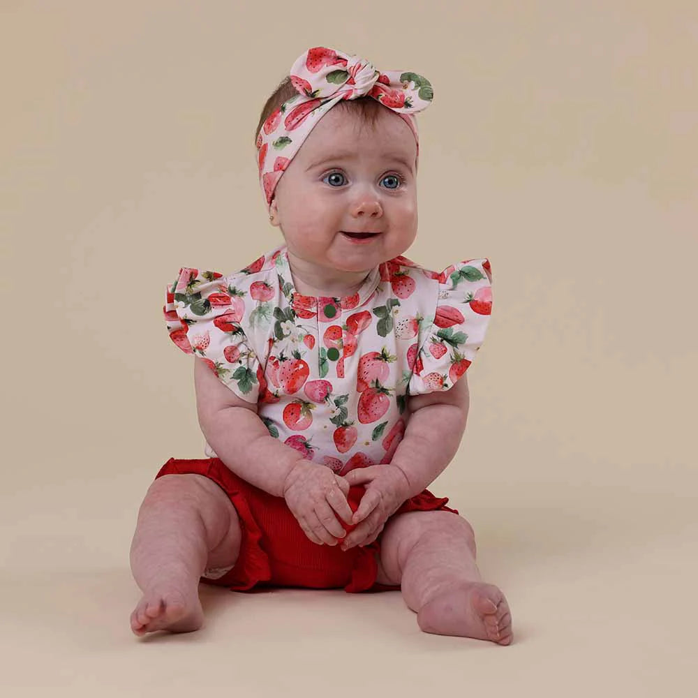 Strawberry Short Sleeve Organic Bodysuit with Frill