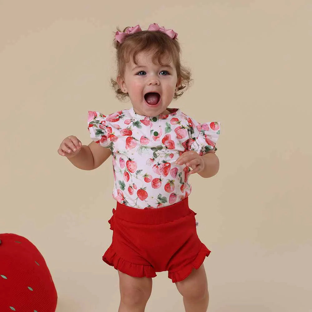 Strawberry Short Sleeve Organic Bodysuit with Frill