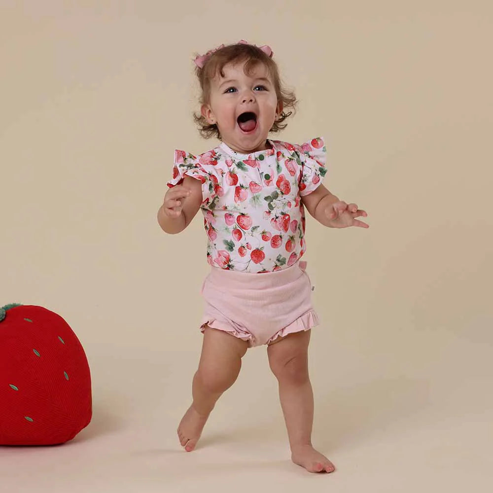 Strawberry Short Sleeve Organic Bodysuit with Frill