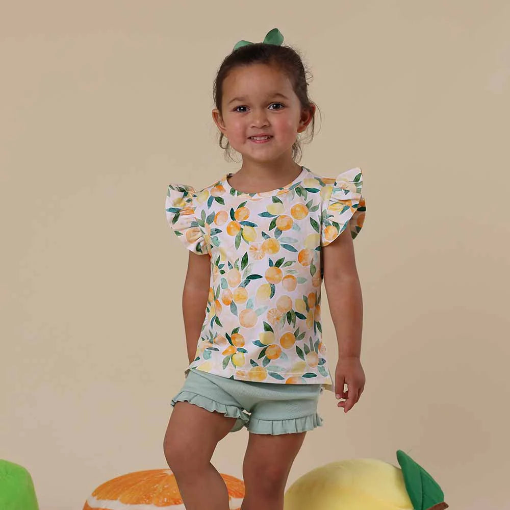 Sunny Citrus Organic T-Shirt with Frill