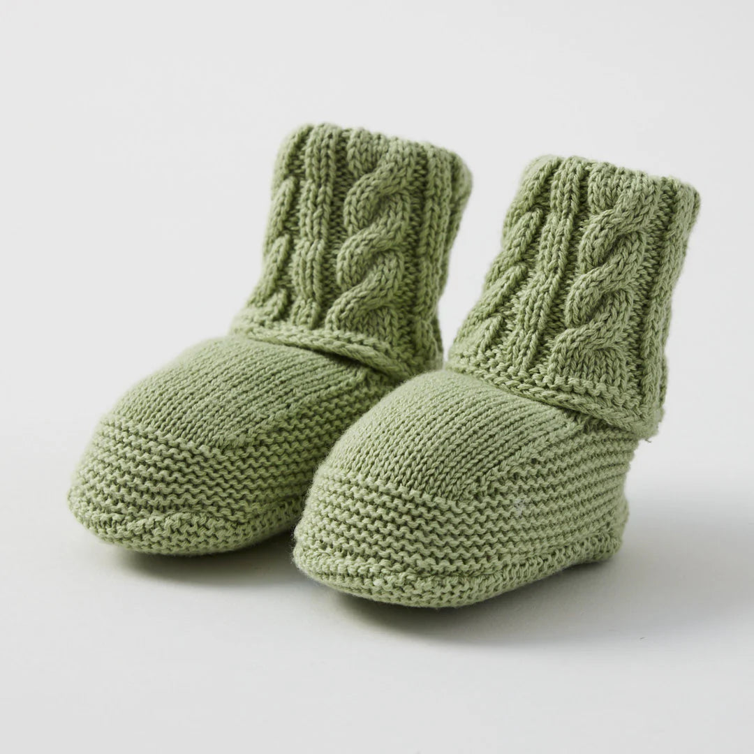 Jiggle & Giggle Cable Knit Green Booties