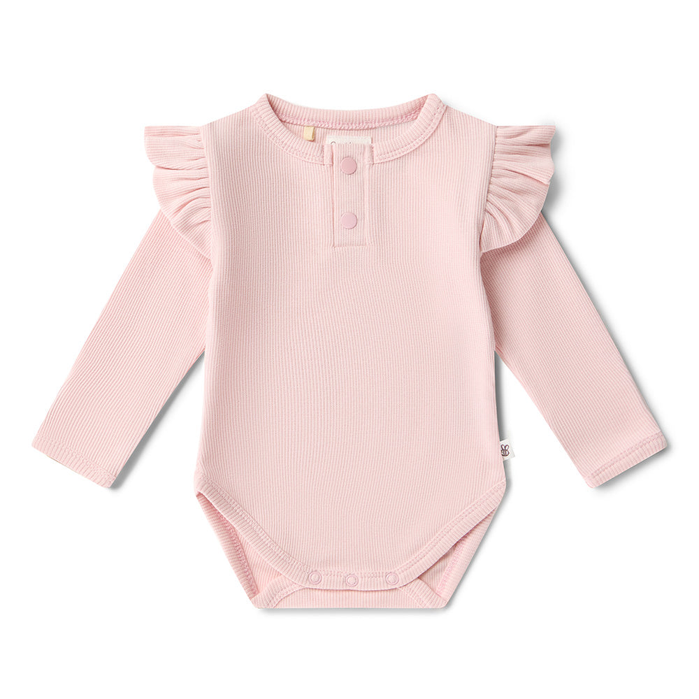 Baby Pink Long Sleeve Organic Bodysuit with Frill