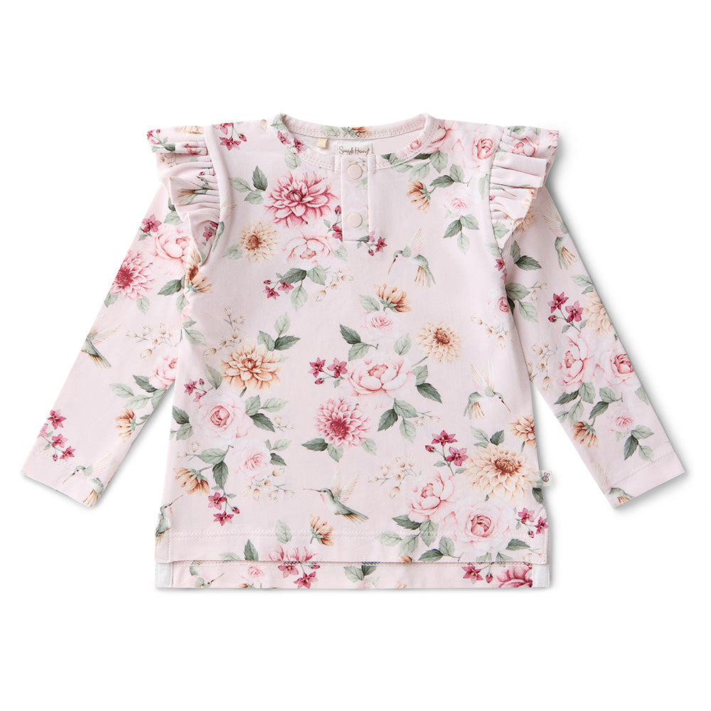 Birds & Blooms Organic Long Sleeve Top with Frill