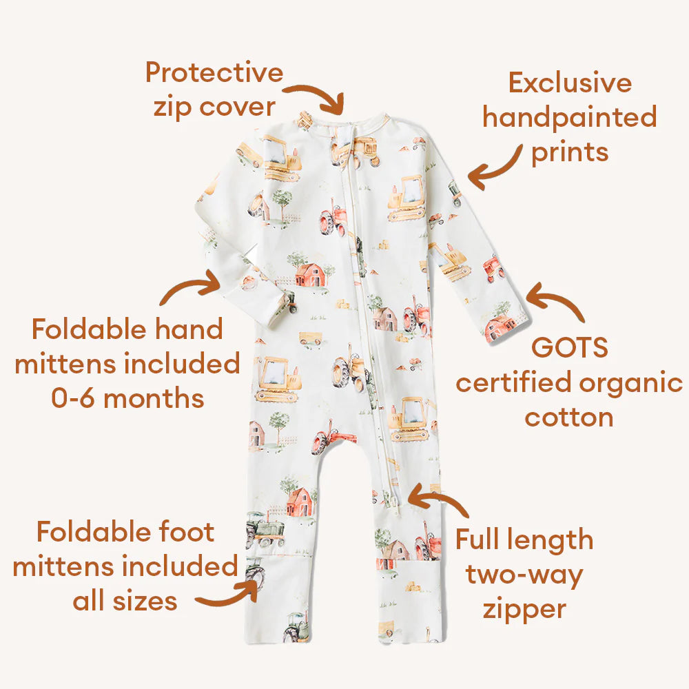 Diggers & Tractors Organic Snugglesuit Convertible Romper