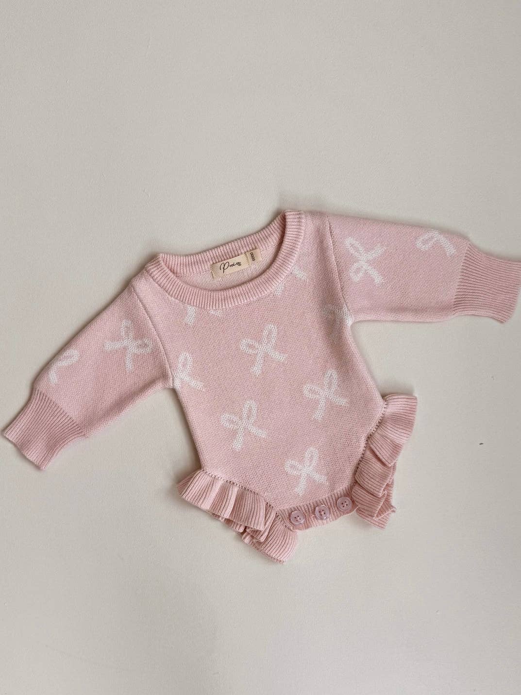 Frill Romper | Baby Pink + Milk Bows
