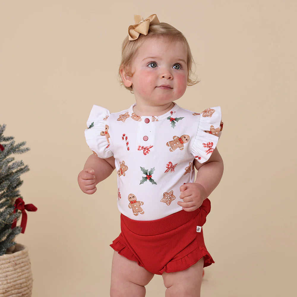 Gingerbread Short Sleeve Organic Bodysuit with Frill