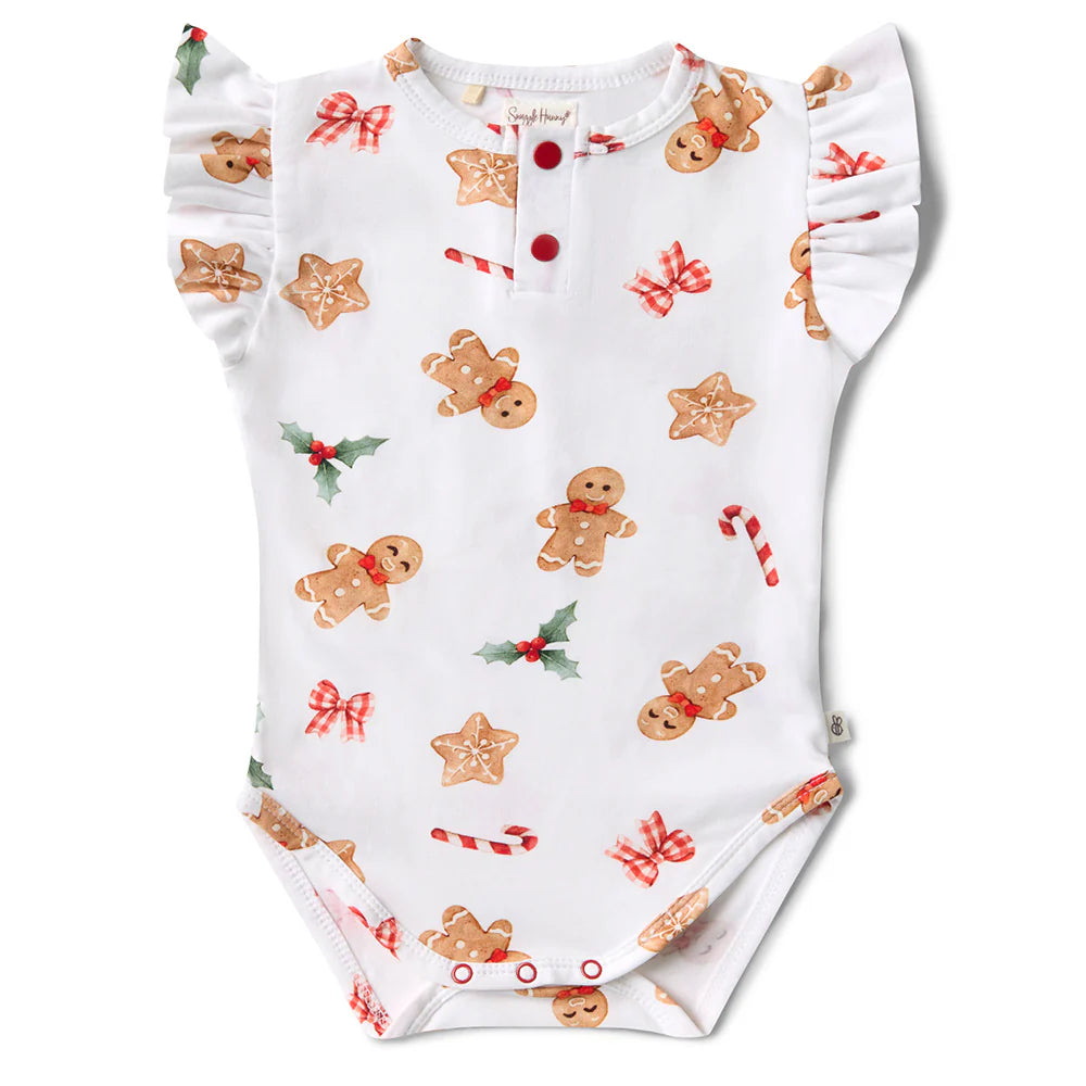 Gingerbread Short Sleeve Organic Bodysuit with Frill