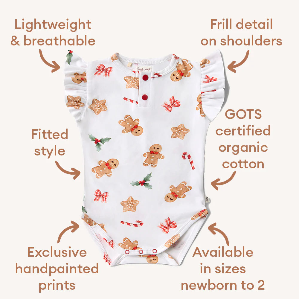 Gingerbread Short Sleeve Organic Bodysuit with Frill