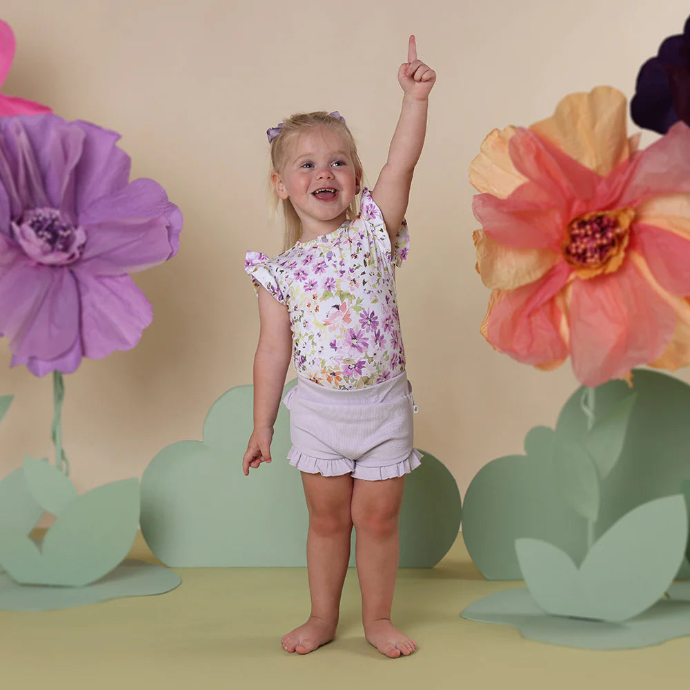 Isla Short Sleeve Organic Bodysuit with Frill