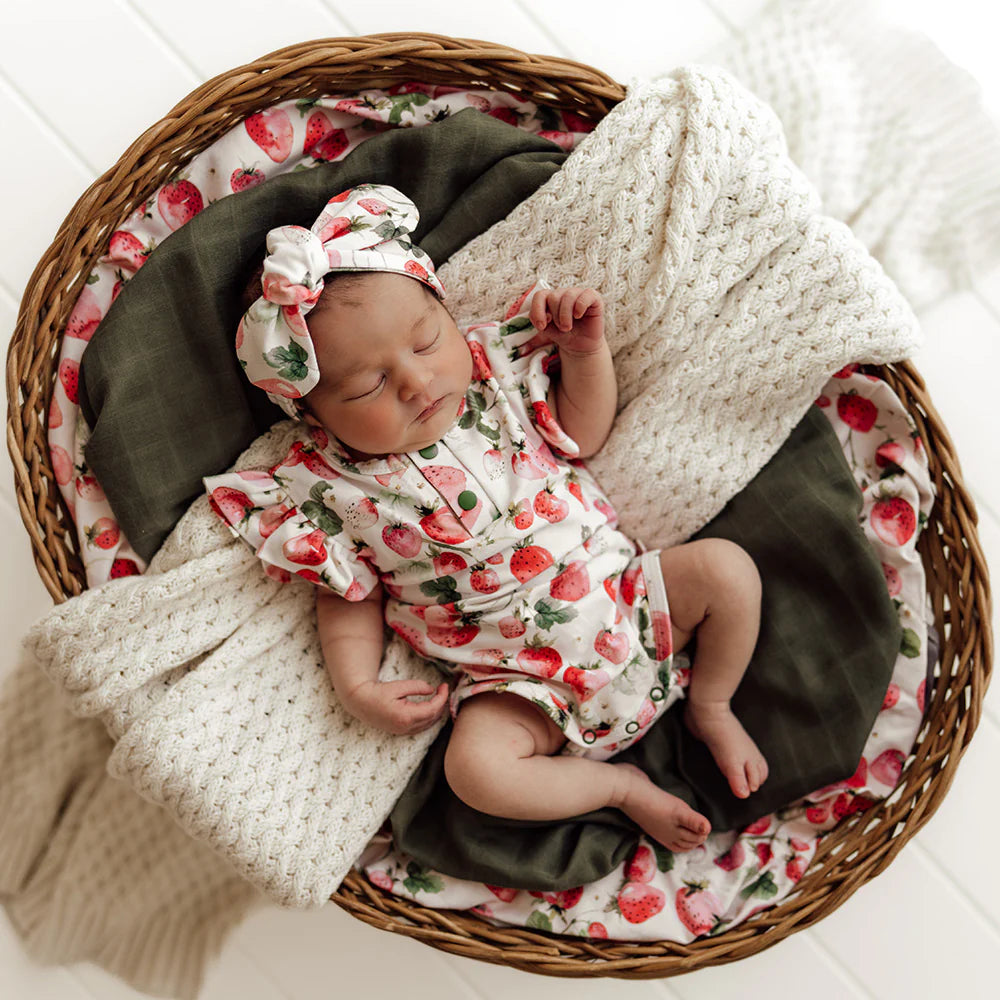 Strawberry Short Sleeve Organic Bodysuit with Frill