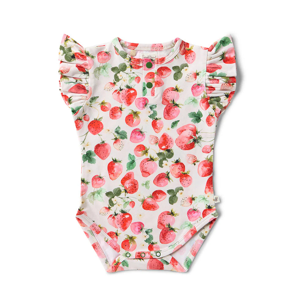 Strawberry Short Sleeve Organic Bodysuit with Frill